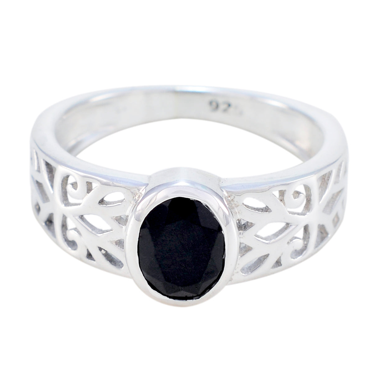 Black Onyx Solitaire Middle Eastern Sterling Silver Black Gemstones Whisper thin Filigree Ring Jewellery Hoofdafbeelding