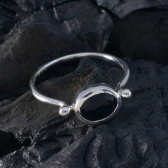 Black Onyx Solitaire Japanese Silver Black Gemstones Dainty Contemporary Ring Jewelry