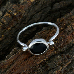 Black Onyx Solitaire Japanese Silver Black Gemstones Dainty Contemporary Ring Jewelry