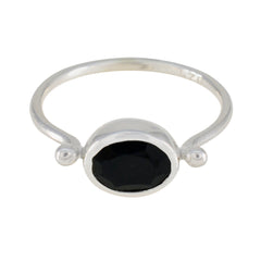 Black Onyx Solitaire Japanese Silver Black Gemstones Dainty Contemporary Ring Jewelry
