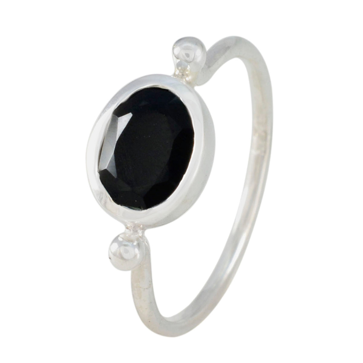 Black Onyx Solitaire Japanese Silver Black Gemstones Dainty Contemporary Ring Jewelry