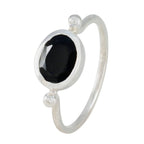 Black Onyx Solitaire Japanese Silver Black Gemstones Dainty Contemporary Ring Jewelry