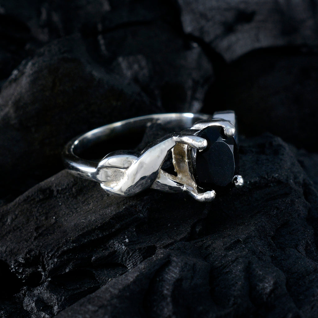 Black Onyx Solitaire Japanese 925 Sterling Silver Black Gemstone Whisper thin Modern Ring Jewellery