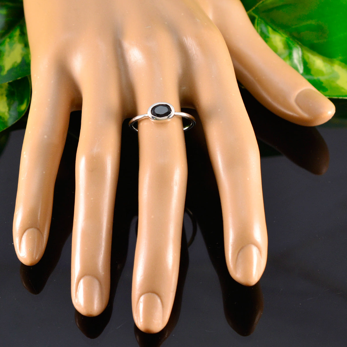 Black Onyx Solitaire Turkish Sterling Silver Black Gems Elegant  Feminine Ring Jewellery