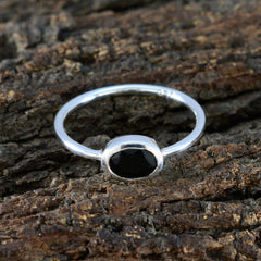 Black Onyx Solitaire Turkish Sterling Silver Black Gems Elegant  Feminine Ring Jewellery
