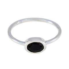 Black Onyx Solitaire Turkish Sterling Silver Black Gems Elegant  Feminine Ring Jewellery