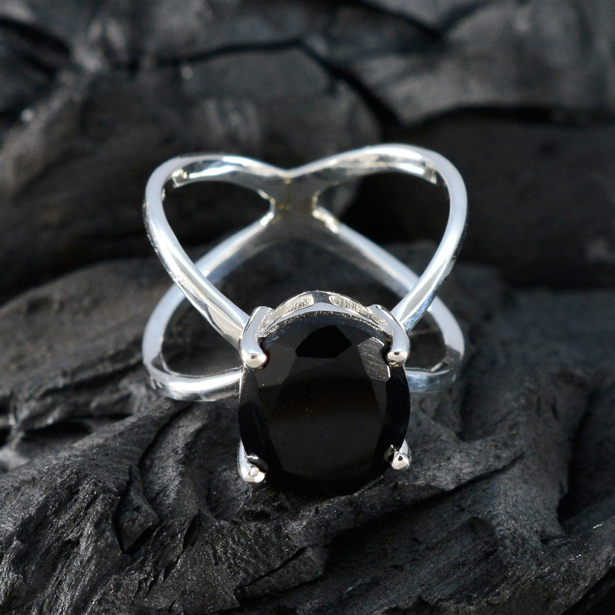 Schwarzer Onyx Solitär Russisches 925 Sterling Silber Schwarze Edelsteine Winziger traditioneller Ring Schmuck