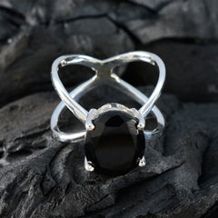 Schwarzer Onyx Solitär Russisches 925 Sterling Silber Schwarze Edelsteine Winziger traditioneller Ring Schmuck