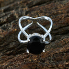 Black Onyx Solitaire Russian 925 Sterling Silver Black Gemstones Tiny Traditional Ring Jewelry