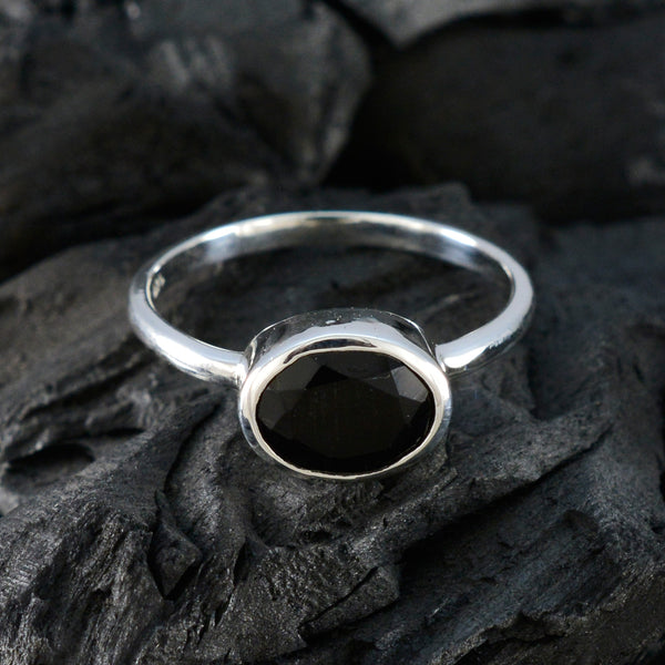 Black Onyx Solitaire American 925 Silver Black Gemstones Dainty Trendy Ring Jewelry