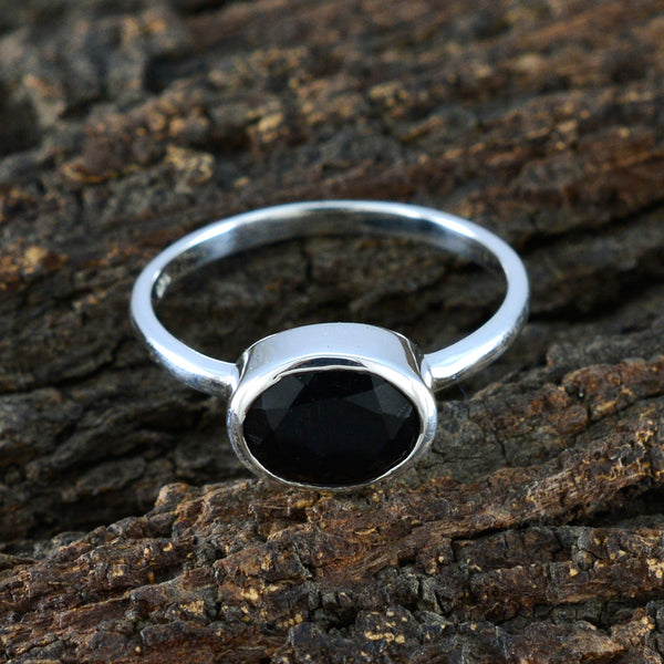 Black Onyx Solitaire American 925 Silver Black Gemstones Dainty Trendy Ring Jewelry