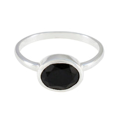 Black Onyx Solitaire American 925 Silver Black Gemstones Dainty Trendy Ring Jewelry