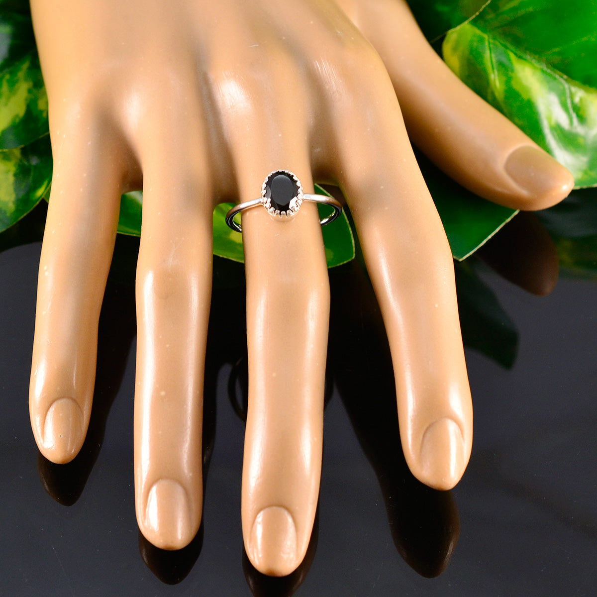 Black Onyx Solitaire Turkish 92.5 Silver Black Gemstone Delicate Luxurious Ring Jewelry