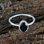 Black Onyx Solitaire Turkish 92.5 Silver Black Gemstone Delicate Luxurious Ring Jewelry