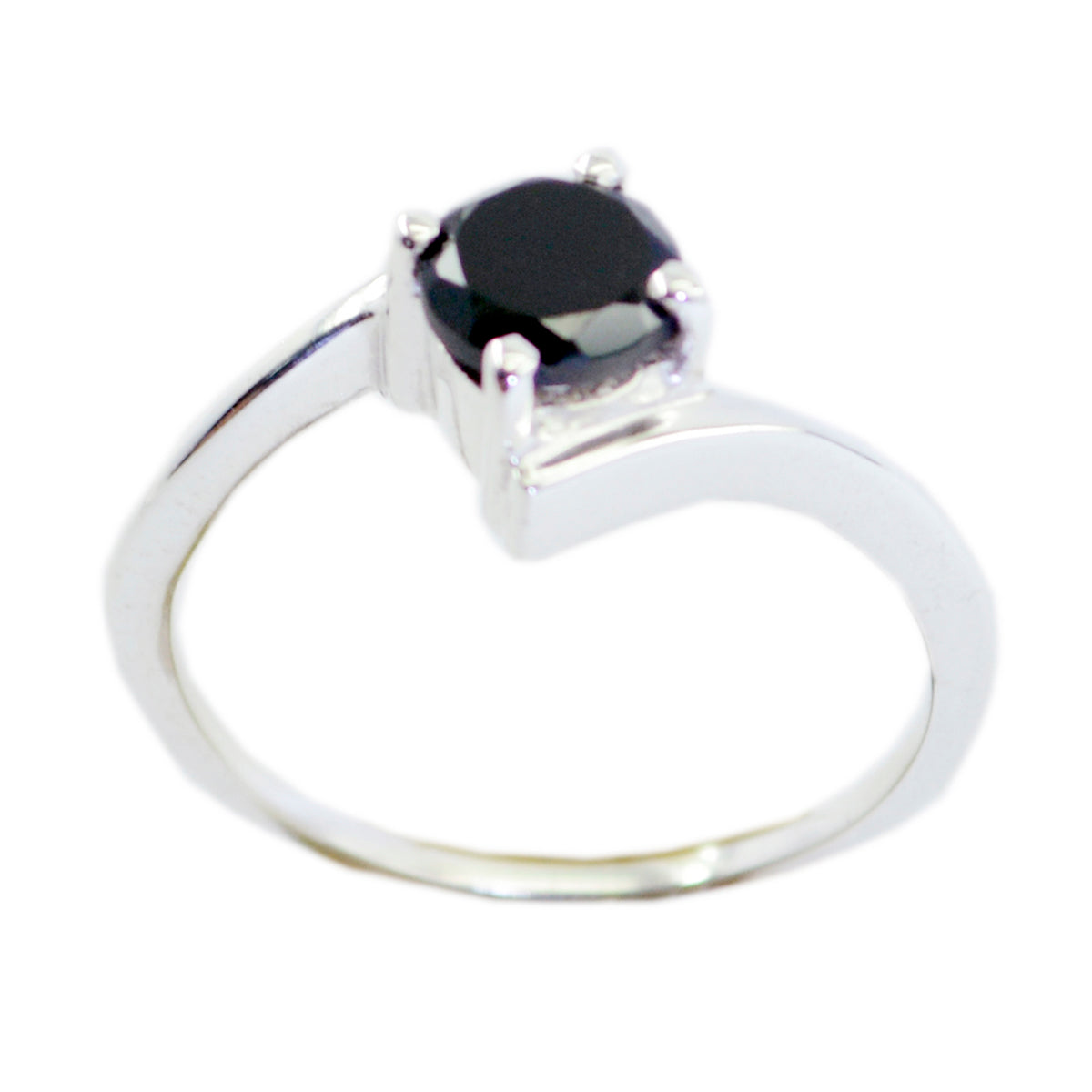 Black Onyx Solitaire Korean 925 Sterling Silver Black Gems Dainty Feminine Ring Jewelry Imagen principal del producto