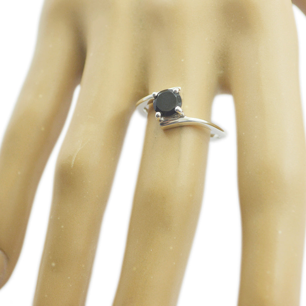 Black Onyx Solitaire Korean 925 Sterling Silver Black Gems Dainty Feminine Ring Jewelry