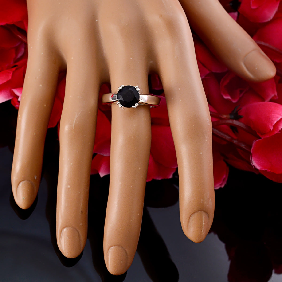 Black Onyx Solitaire Egyptian Silver Black Gemstones Tiny Fairytale Ring Jewellery