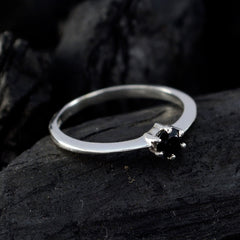 Black Onyx Solitaire American Silver Black Gemstone Elegant  Contemporary Ring Jewelry