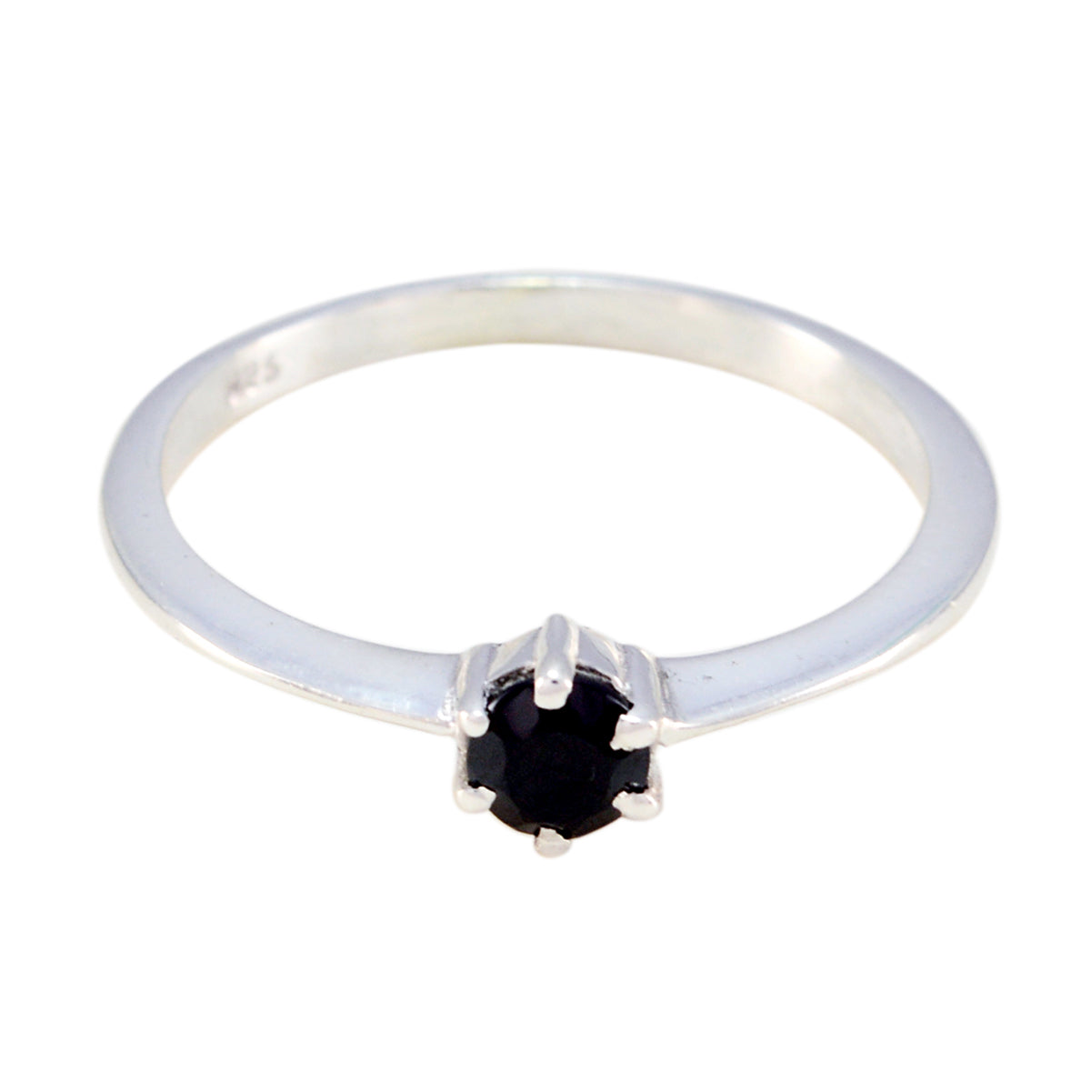 Black Onyx Solitaire American Silver Black Gemstone Elegant Contemporary Ring Jewelry Hoofdafbeelding