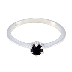 Black Onyx Solitaire American Silver Black Gemstone Elegant  Contemporary Ring Jewelry
