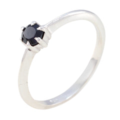 Black Onyx Solitaire American Silver Black Gemstone Elegant  Contemporary Ring Jewelry