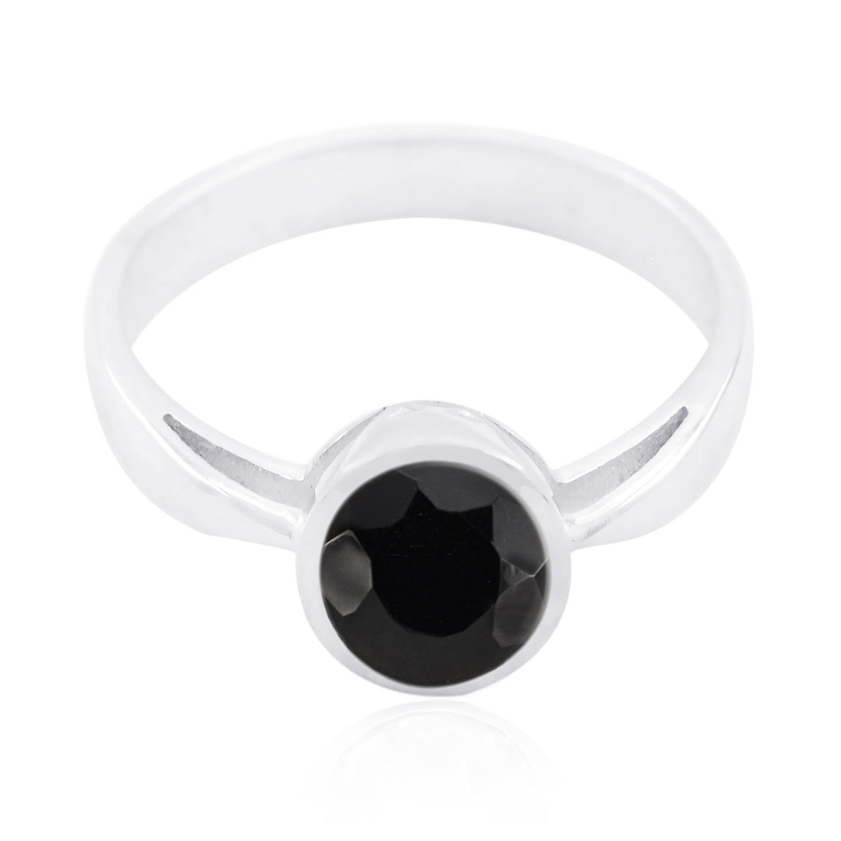 Black Onyx Solitaire Korean Silver Black Gemstones Whisper thin Modern Ring Jewelry Imagen principal del producto