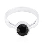 Black Onyx Solitaire Korean Silver Black Gemstones Whisper thin Modern Ring Jewelry