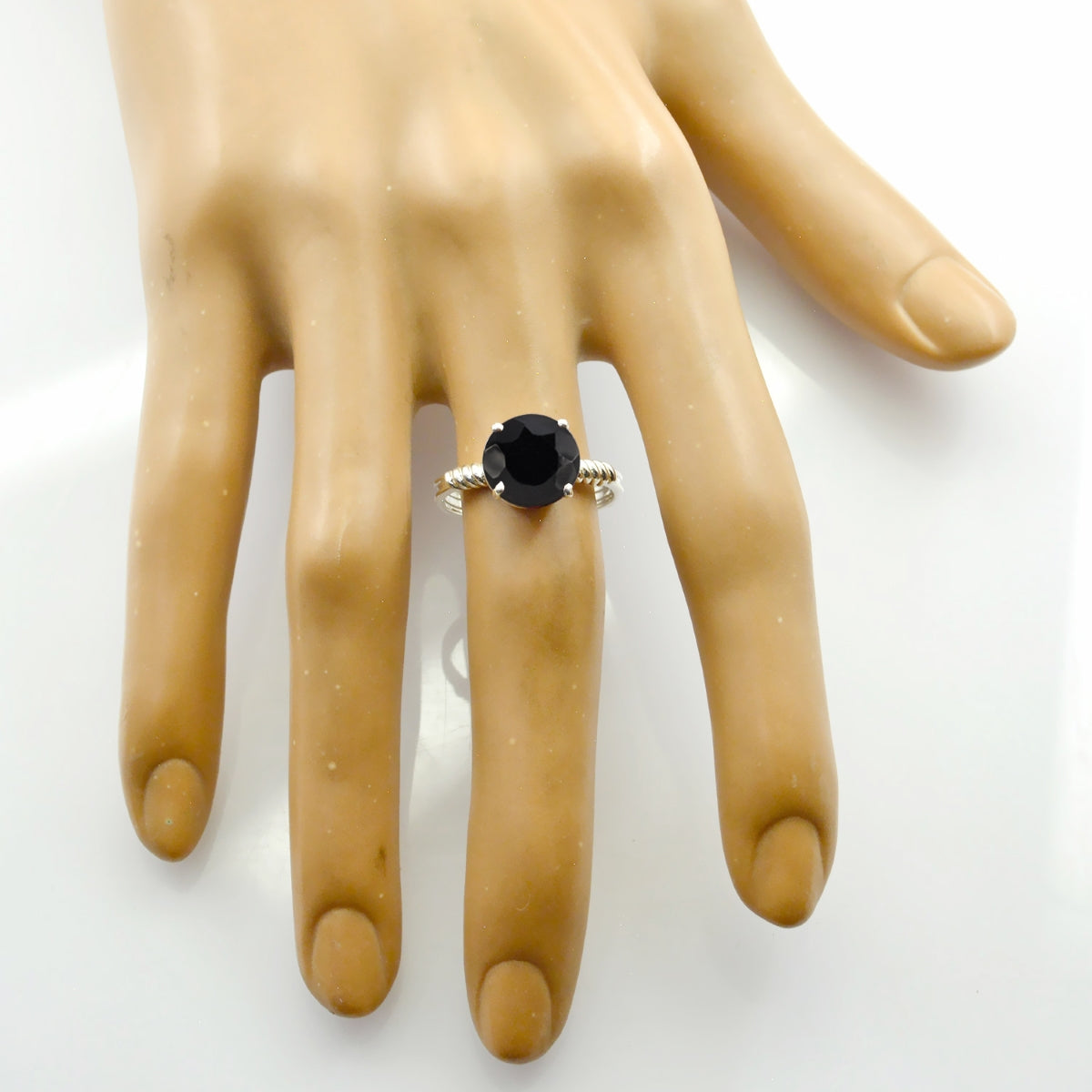 Anello astratto sottile con solitario in onice nero, argento sterling turco e gemme nere Immagine secondaria del prodotto