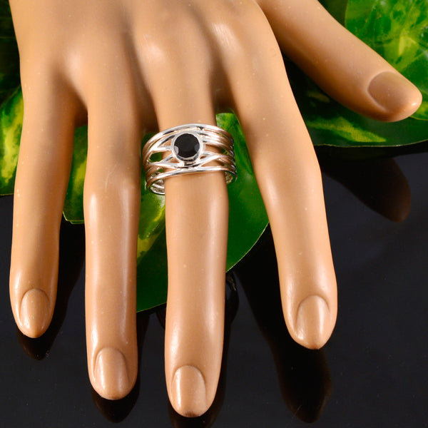 Black Onyx Solitaire Latin American Sterling Silver Black Gemstones Eye catching Rope Wire Band Jewelry
