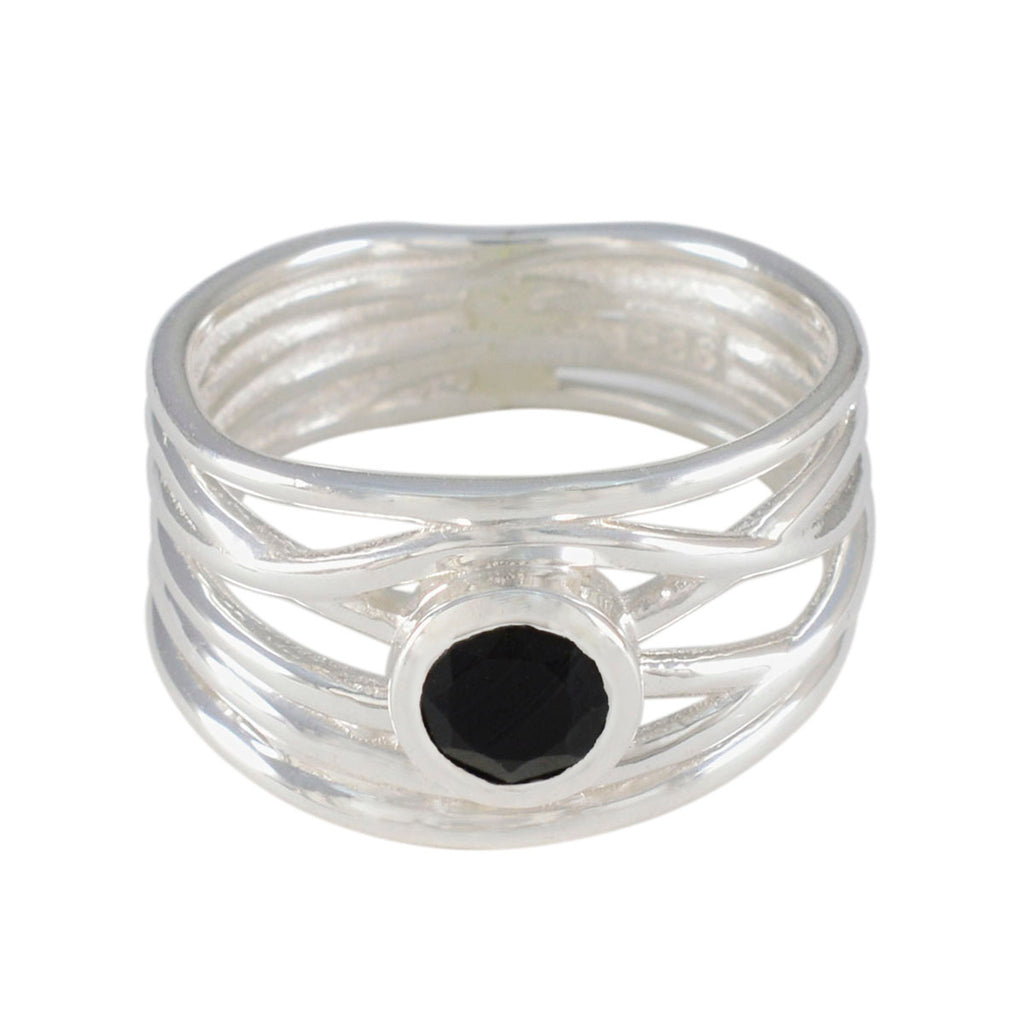 Black Onyx Solitaire Latin American Sterling Silver Black Gemstones Eye catching Rope Wire Band Jewelry