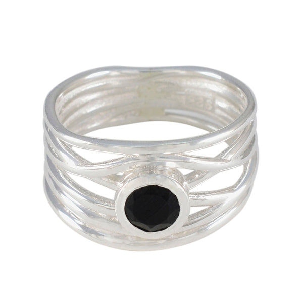 Black Onyx Solitaire Latin American Sterling Silver Black Gemstones Eye catching Rope Wire Band Jewelry