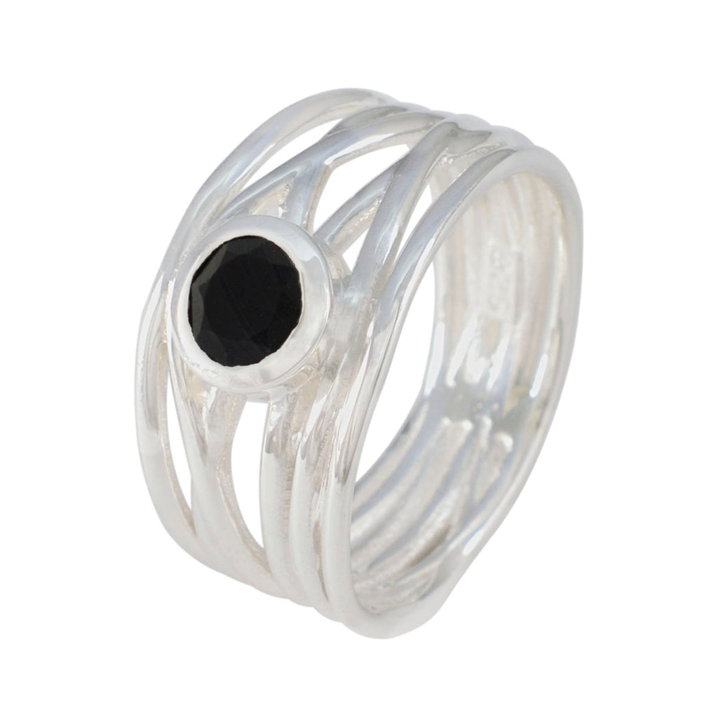 Black Onyx Solitaire Latin American Sterling Silver Black Gemstones Eye catching Rope Wire Band Jewelry