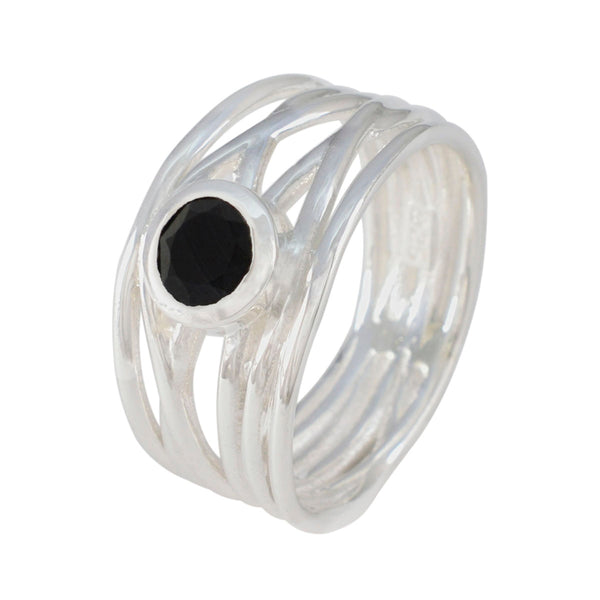 Black Onyx Solitaire Latin American Sterling Silver Black Gemstones Eye catching Rope Wire Band Jewelry