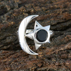 Black Onyx Solitaire German Silver Black Gemstone Slim Moon & Star Ring Jewelry
