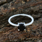 Black Onyx Solitaire Korean 92.5 Silver Black Gems Delicate Twist Ring Jewellery