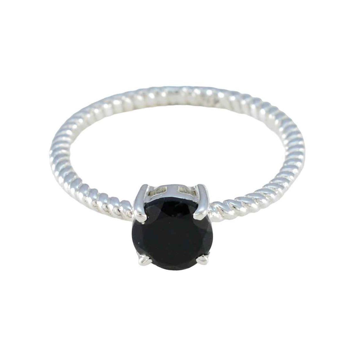 Black Onyx Solitaire Korean 92.5 Silver Black Gems Delicate Twist Ring Jewellery