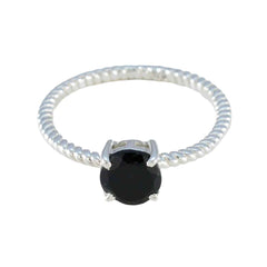 Black Onyx Solitaire Korean 92.5 Silver Black Gems Delicate Twist Ring Jewellery