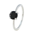 Black Onyx Solitaire Korean 92.5 Silver Black Gems Delicate Twist Ring Jewellery