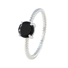Black Onyx Solitaire Korean 92.5 Silver Black Gems Delicate Twist Ring Jewellery
