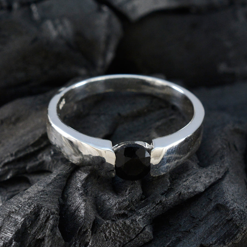 Black Onyx Solitaire German 925 Sterling Silver Black Gemstones Slim Feminine Ring Jewellery