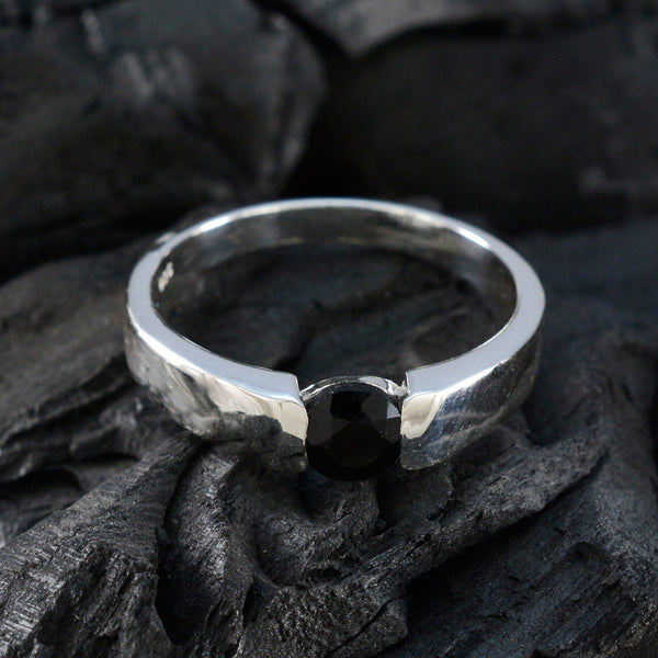 Black Onyx Solitaire German 925 Sterling Silver Black Gemstones Slim Feminine Ring Jewellery