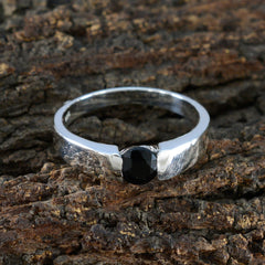 Black Onyx Solitaire German 925 Sterling Silver Black Gemstones Slim Feminine Ring Jewellery