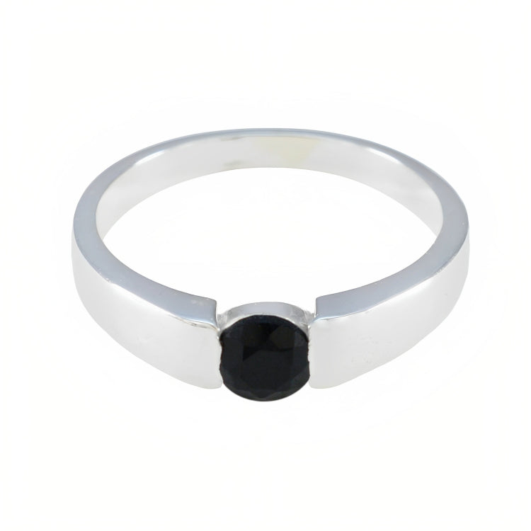 Black Onyx Solitaire German 925 Sterling Silver Black Gemstones Slim Feminine Ring Jewellery