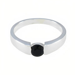 Black Onyx Solitaire German 925 Sterling Silver Black Gemstones Slim Feminine Ring Jewellery