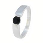 Black Onyx Solitaire German 925 Sterling Silver Black Gemstones Slim Feminine Ring Jewellery