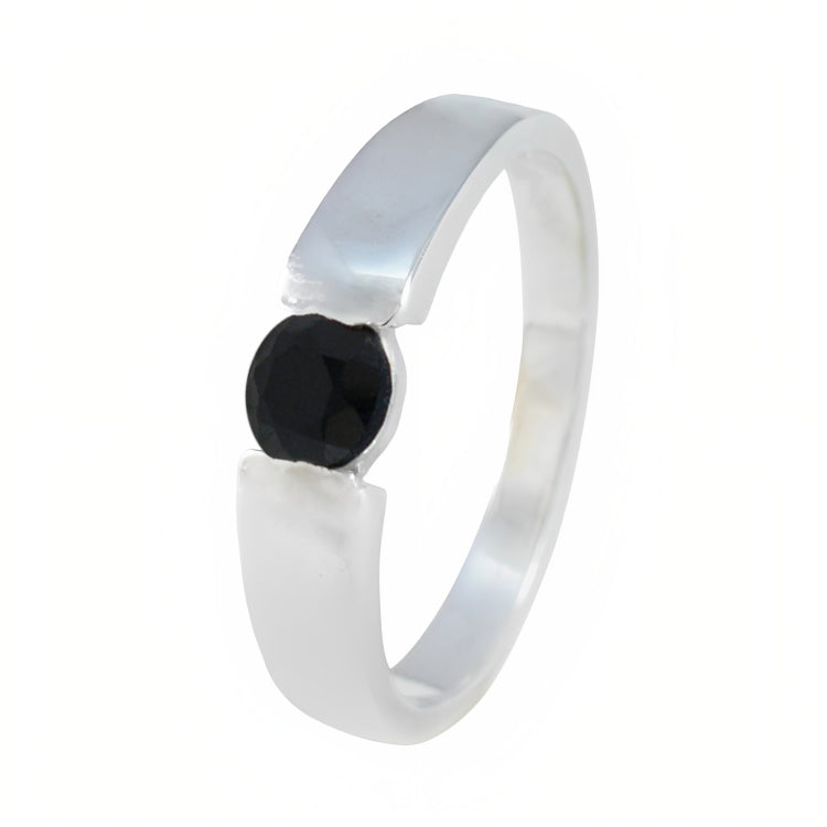 Black Onyx Solitaire German 925 Sterling Silver Black Gemstones Slim Feminine Ring Jewellery