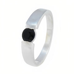 Black Onyx Solitaire German 925 Sterling Silver Black Gemstones Slim Feminine Ring Jewellery
