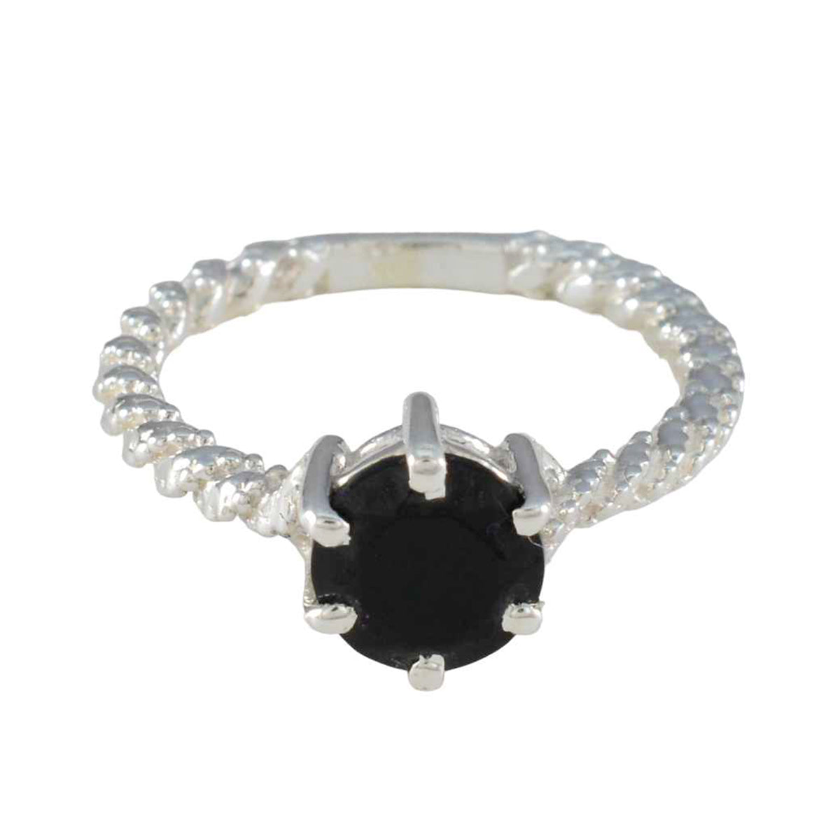 Black Onyx Solitaire Egyptian Sterling Silver Black Gems Featherlight Twist Ring Jewelry Hoofdafbeelding