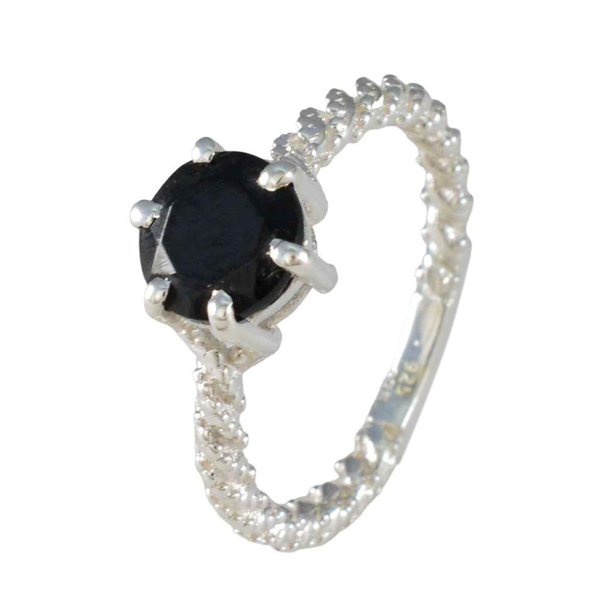 Zwarte Onyx Solitaire Egyptisch Sterling Zilver Zwarte Edelstenen Veerlichte Twist Ring Sieraden Secundaire afbeelding