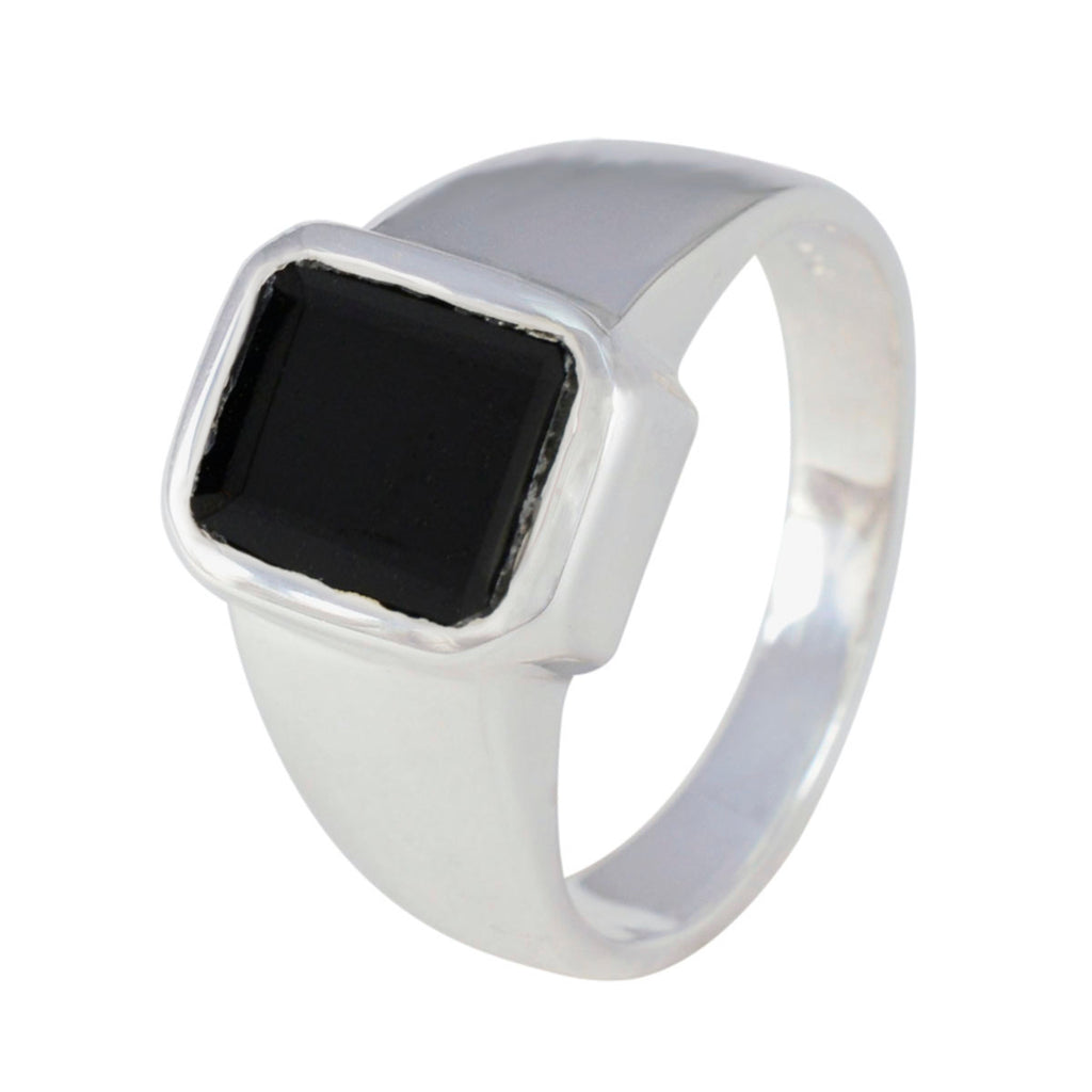 Black Onyx Solitaire African Silver Black Gems Mid weight Signet Ring Jewellery